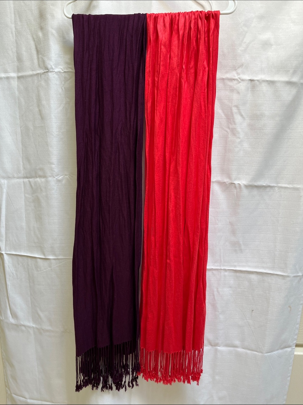 Plum & Coral Fringed Scarf Pair (2 Scarves)
